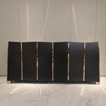 Matte Black Sideboard with Six-Panel Front, Stainless Steel Accents Three Drawers and Interior Shelves